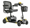 Pride Go Go Elite Traveller 2 4-Wheel mobility scooter in Chell-o with black mesh captain’s seat and front basket