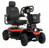 Pride PX4 4-Wheel mobility scooter in Red with black captain’s seat and front basket