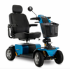 Pride Victory LX Sport 4-Wheel mobility scooter in True Blue with black high-back captain’s seat and rearview mirror