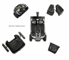 Pride Revo 2.0 4-Wheel mobility scooter shown disassembled with chassis, captain’s seat, batteries, and front basket