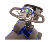 Pride Victory 10 4-Wheel mobility scooter tiller control panel in blue with battery gauge and speed control