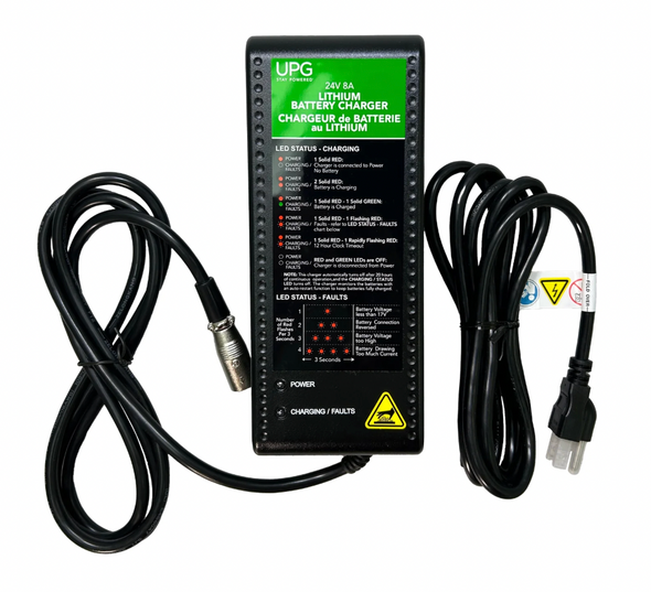 Pride ELE2300934 24V 8A lithium battery charger with power cords