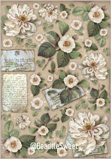 Stamperia Rice Paper DFSA4757 (Vintage Library flowers and letters)