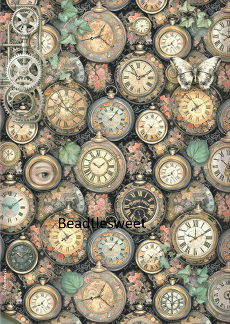Stamperia Rice Paper - Gardens of Time Clock Pattern