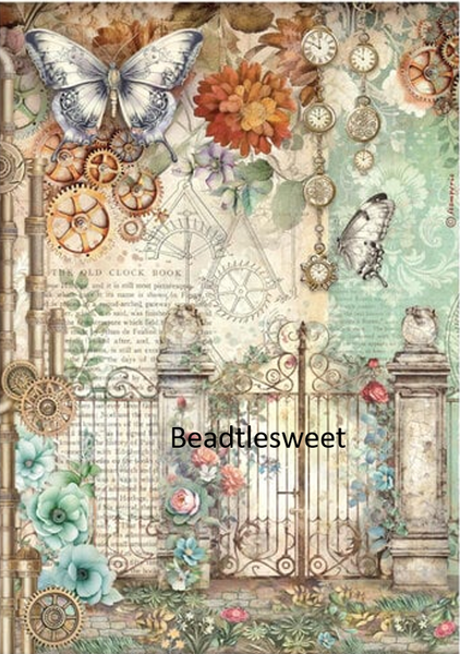 Stamperia Rice Paper - Gardens of Time Gate and Butterfly