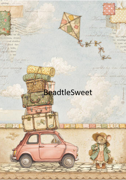 Stamperia Rice Paper - Cozy Family The Car