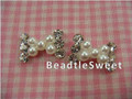 Crystal Bow with White Pearls Nail Accessories