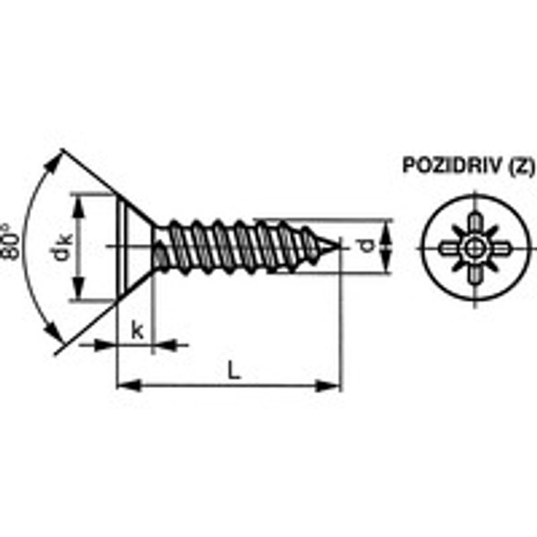 ST2.9x13mm POZI CSK TAP SCREW BZP 0.14