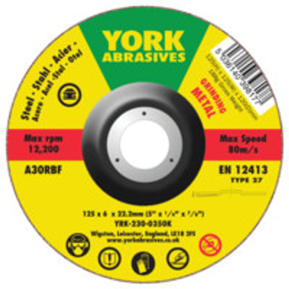 York 125X6X22.23 A30Rbf Dpc Grinding Disc, T27
