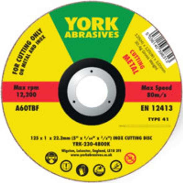 York 125X1X22.23mm A60Tbf Inoxcutting Disc,T41 York 125X1X22.23mm A60Tbf Inoxcutting Disc,T41