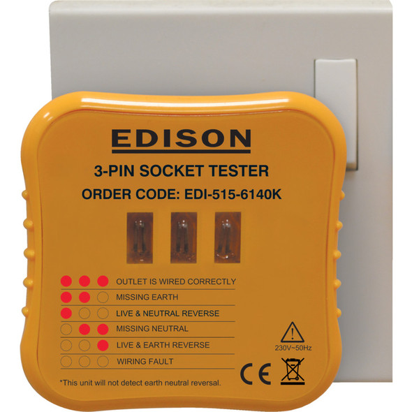 Edison 3-Pin Socket Tester For 230V Ac Circuits