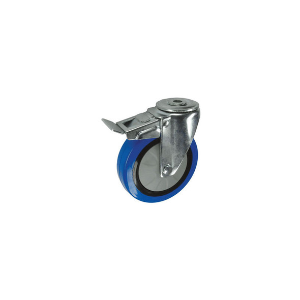 Atlas Braked Swivel Bolt Hole 100mm Blue Rubber Tyre