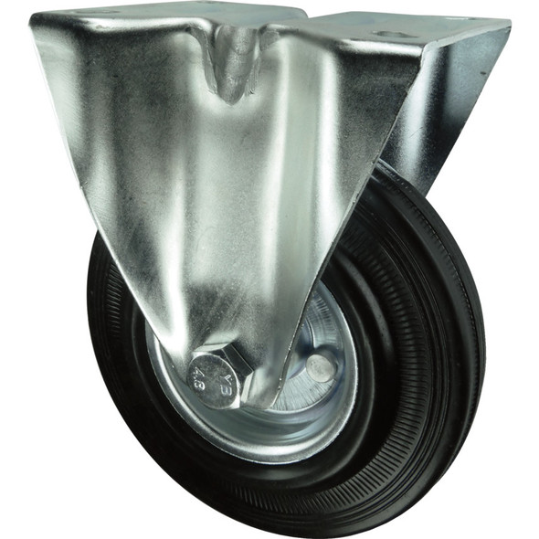 Atlas Fixed Plate 80mm Rubber Tyre; Steel Centre