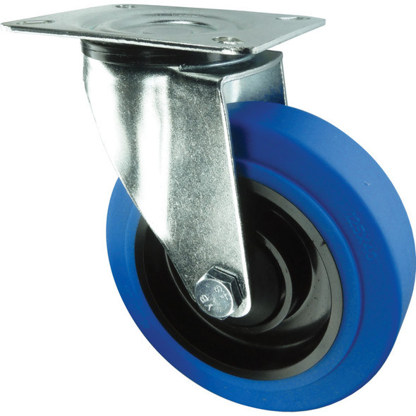 Atlas Swivel Plate 80mm Blue Rubber Tyre