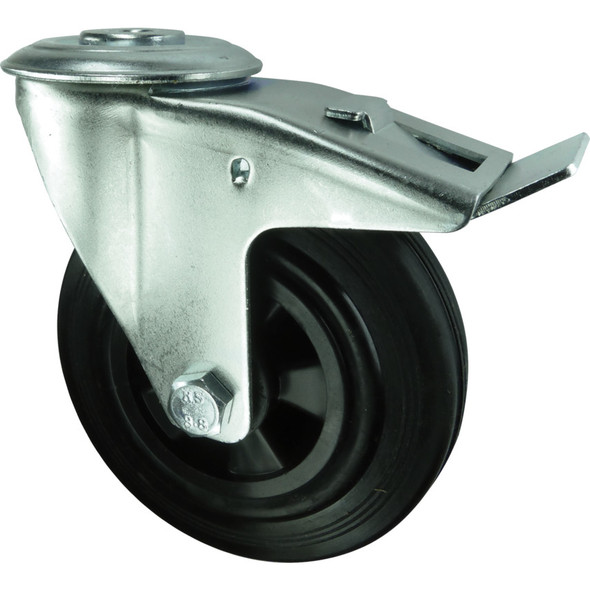 Atlas Braked Swivel Bolt Hole 80mm Rubber Tyre Poly Ctr Atlas Braked Swivel Bolt Hole 80mm Rubber Tyre Poly Ctr