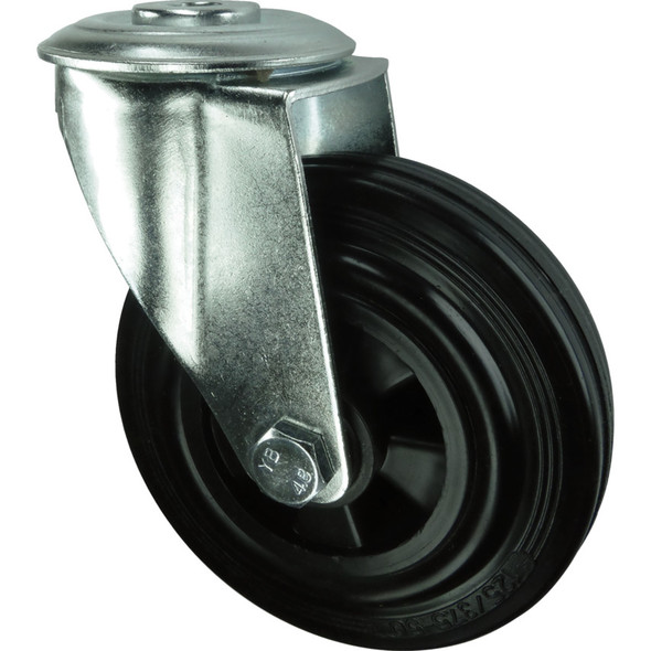 SWIVEL BOLT HOLE 100mm RUBBER TYRE; POLY CENTRE 121.77