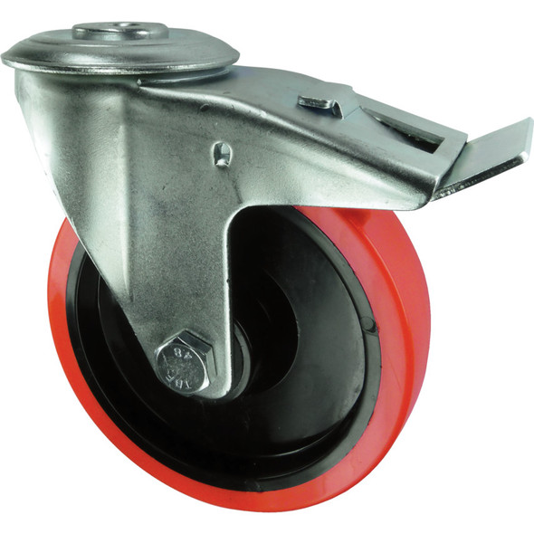 Atlas Braked Swivel Bolt Hole 80mm Polyurethane Tyre Atlas Braked Swivel Bolt Hole 80mm Polyurethane Tyre