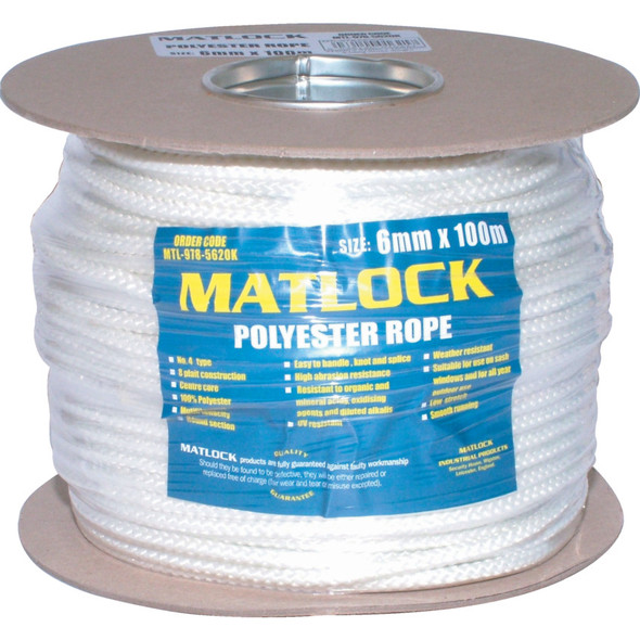 Matlock No.4 6mm 8Plt Polyester Whitesash Cord 100M Reel
