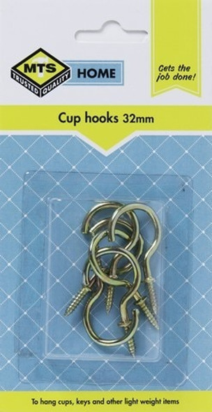 MTS HOME  CUP HOOKS 32MM BRASS 6PC 9.47
