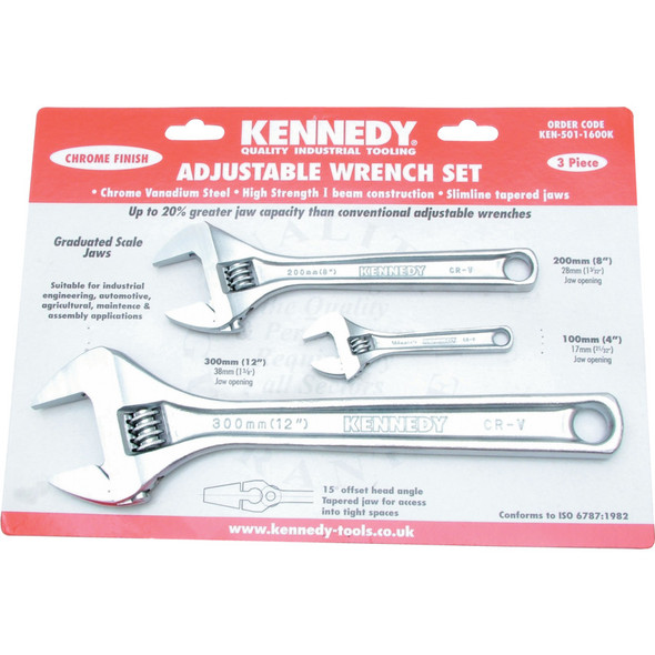 4"/8"/12"CHROME FINISH ADJUSTABLE WRENCH SET 822.4