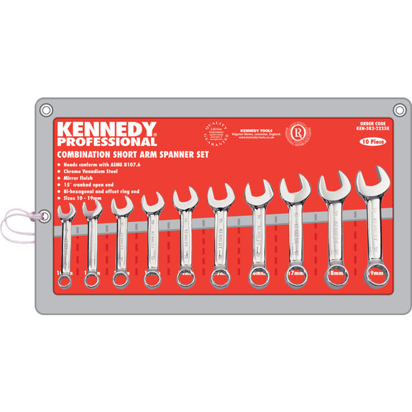Kennedy 10-19mm Short Arm Combination Spanner Set 10Pc