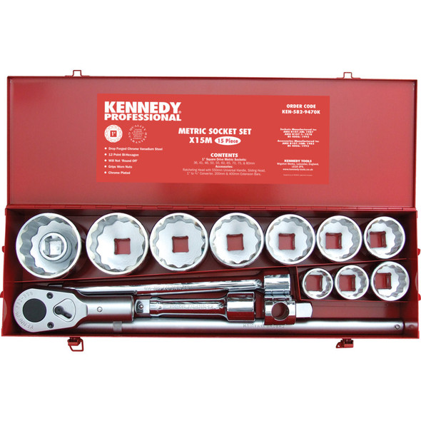 METRIC SOCKET SET 15PC 1"SQ. DR. 9787.02