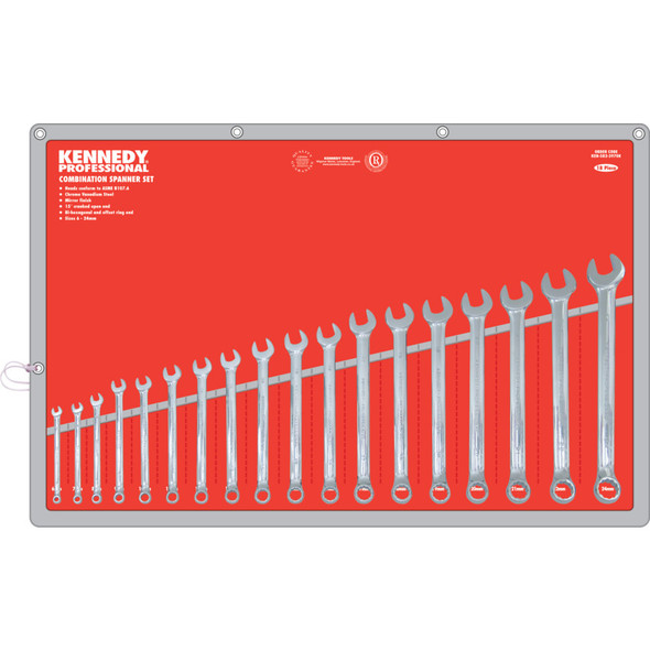 Kennedy 6-24mm Professional Combination Spanner Set 18Pc Kennedy 6-24mm Professional Combination Spanner Set 18Pc