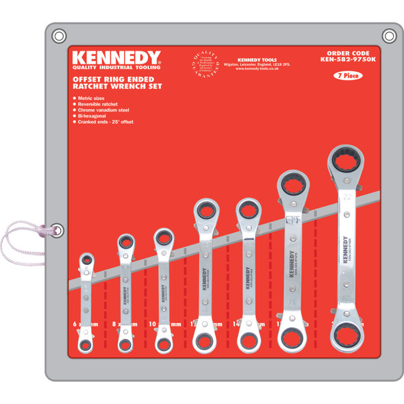 Kennedy 7Pc 6-22mm Offset Ratchet Ring Spanner Set