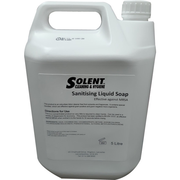 Solent SANITISING LIQUID SOAP EFFECTIVEAGAINST MRSA 5 LITRES