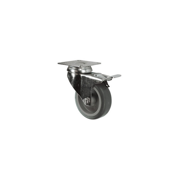 Atlas Braked Swivel Plate 100mmrubber Tyre