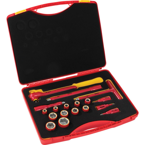 KENNEDY INSULATED VDE REVERSIBLE RATCHET SAFETY TOOL SET 1/2" SQ/DR 18-PCS