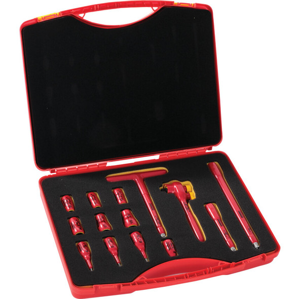 KENNEDY INSULATED VDE REVERSIBLE RATCHET SAFETY TOOL SET 3/8"SQ/DR 14-PCS