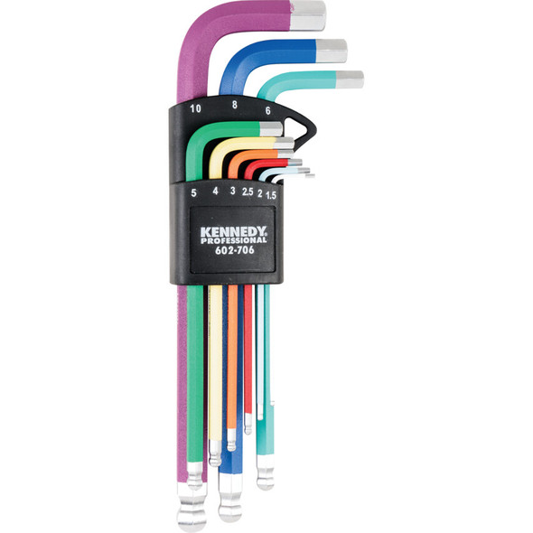 KENNEDY LONG ARM BALL POINT HEX KEY SET1.5-2-2.5-3-4-5-6-8-10mm (9-PC)