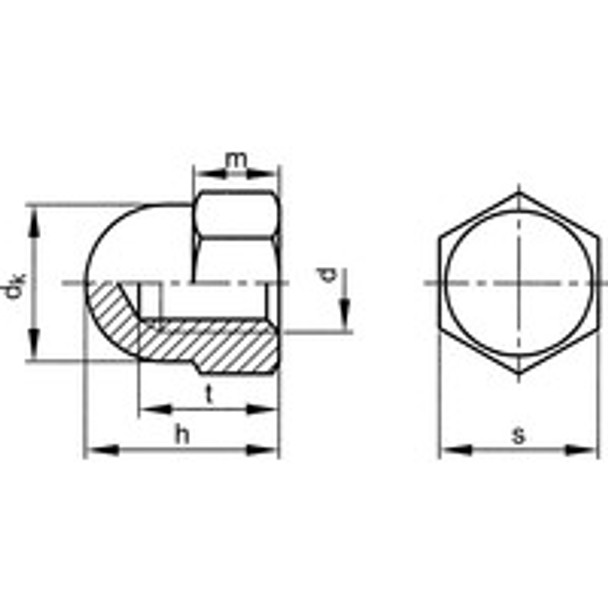 M8 HEX DOME CAP NUT HIGH A1 (50) 2.36