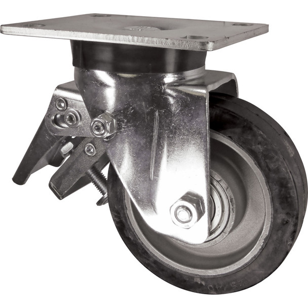 Atlas Braked Swivel Plate 125mm Rubber Tyre