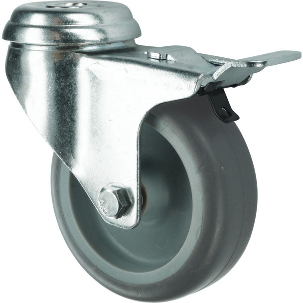 Atlas Braked Swivel Bolt Hole 100mm Rubber Tyre