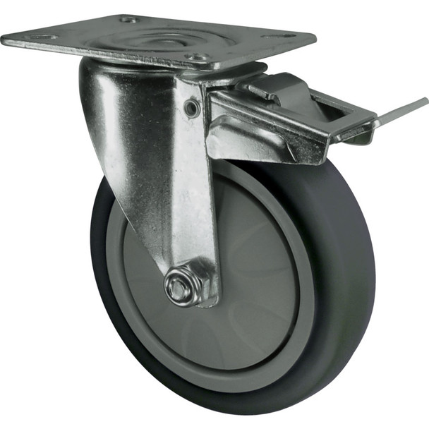 Atlas Braked Swivel Plate 125mm Thermoplastic Tyre