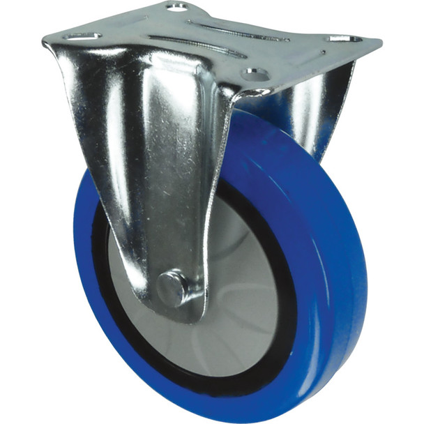 FIXED PLATE 75mm BLUE RUBBER TYRE 260.18