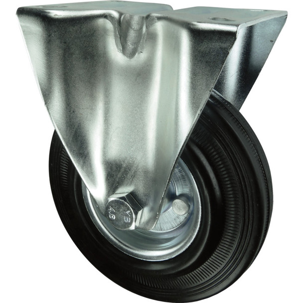 Atlas Fixed Plate 125mm Rubber Tyre; Steel Centre