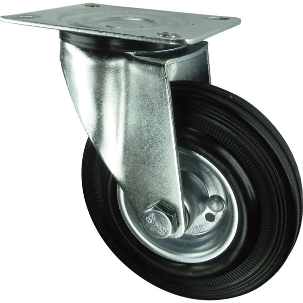 SWIVEL PLATE 80mm RUBBER TYRE; STEEL CENTRE 111.94