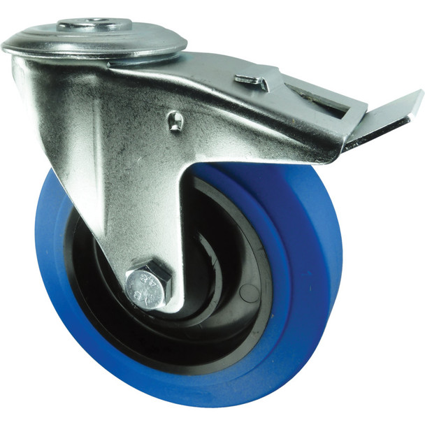 Atlas Braked Bolt Hole 80mm Blue Rubber Tyre