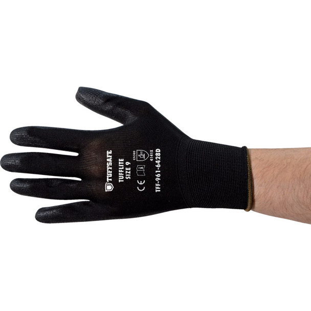 Tuffsafe Tufflite Nylon Lined Pu Coated Gloves Black Sz-10