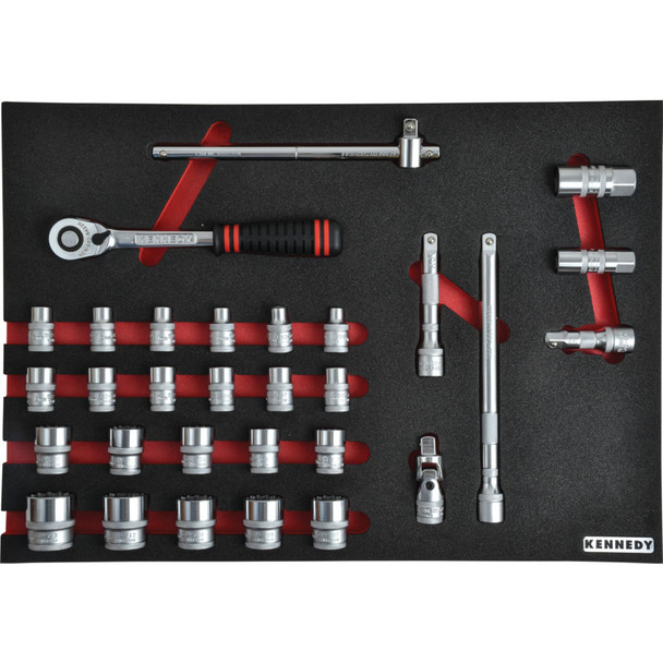 Kennedy 30Pc Metric Socket Set  1/2" Sqdr With Foam T0691