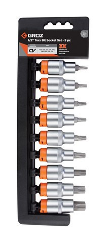 SOCKET SET GROZ TORX 1/2"DR 9PC 50mm