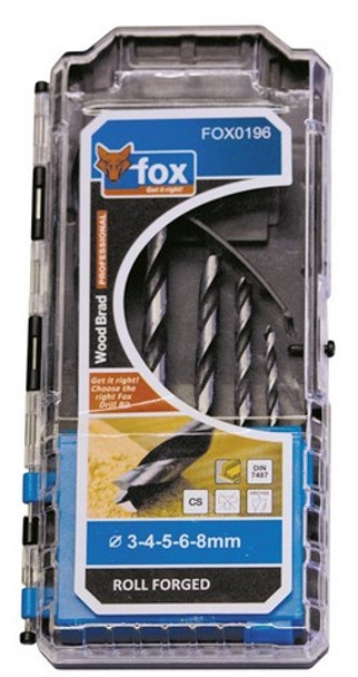 FOX 5PCS DRILLS WOOD SET-3-4-5-6-8MM 21.96