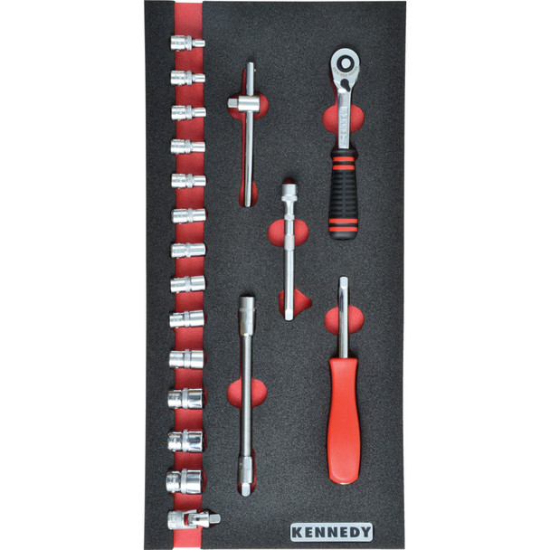 Kennedy 19Pc Metric  Ken-Grip Socket Set1/4" Sq Dr With Foam T0691