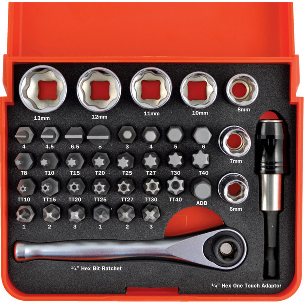 Kennedy 39Pc Kengrip Skt & Screwdriver Bit Set 1/4" Sq Dr