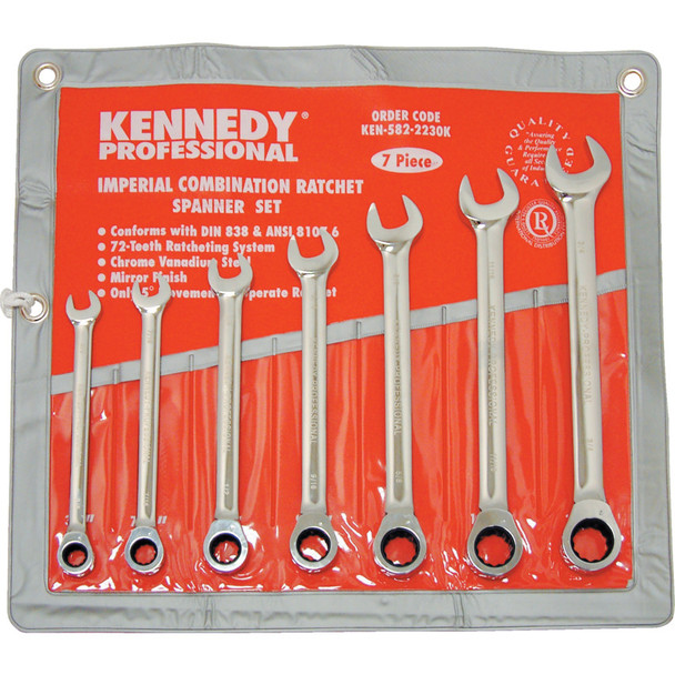 Kennedy 3/8"-3/4" A/F Ratchet Combination Spanner Set 7Pc