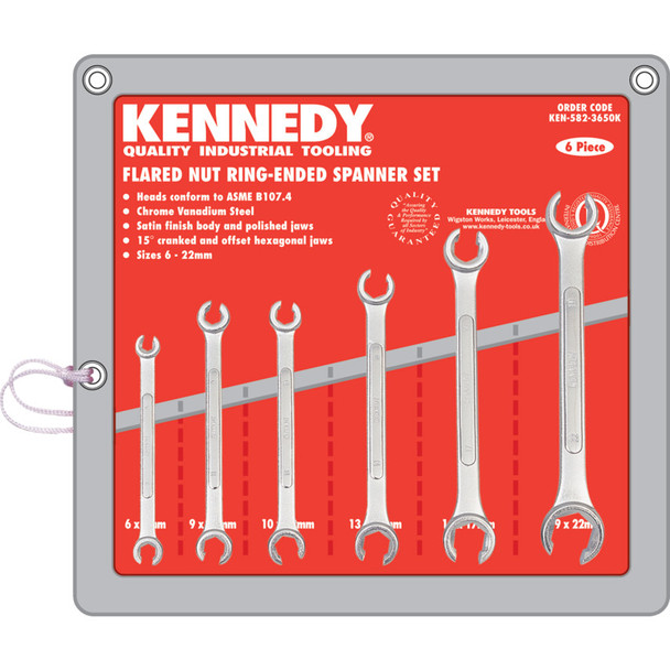 Kennedy 6-22mm Flare Nut Ring Spanner Set 6Pc