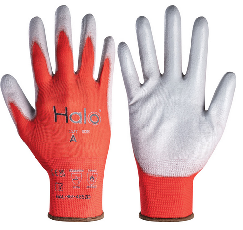 Halo Seamless Nylon Pu Palm Coated Cut A Gloves Grey/Red Size-10